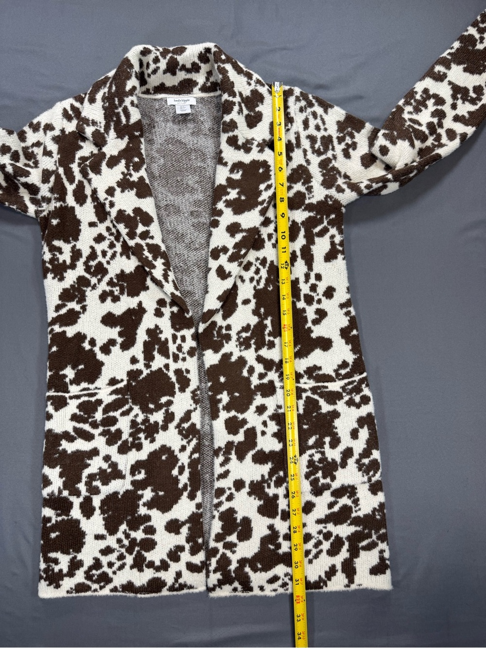 Haute Hippie Brown & Cream Patterned Teddy Open Front Cardigan - Picture 7 of 7